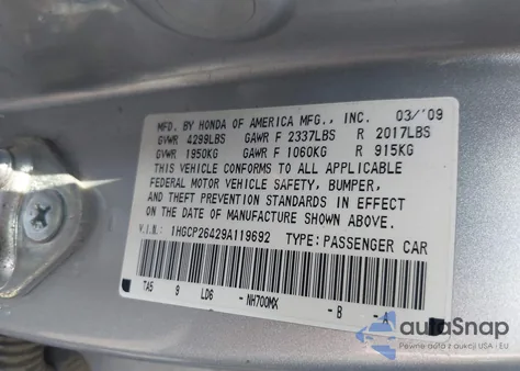 2009 Honda Accord 2.4 Lx-P из США, поврежденный, VIN 1HGCP26429A119692